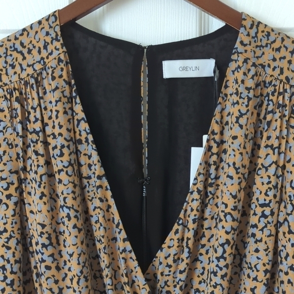 Greylin Anthropologie Galena Surplice Short Sleeve Wide Leg Jumpsuit Honey XS - Picture 3 of 16